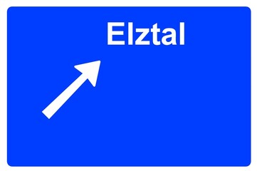 Illustration eines Autobahn-Ausfahrtschildes mit der Beschriftung 