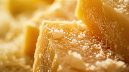 A close up view of a pile of cheese. This image can be used to showcase different types of cheese or to represent a cheese platter for a food-related project - Powered by Adobe