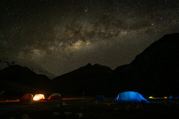 milky way from the base camp in peru