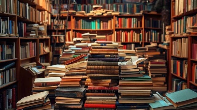 A Long Row of Books in a Library