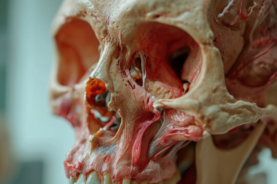 A detailed close-up of a human skull showing a single tooth. Ideal for medical and dental illustrations