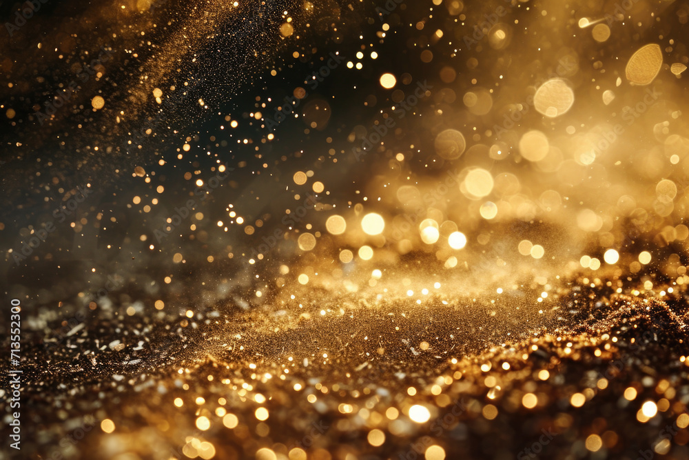 Poster A blurry image featuring a gold glitter background. This versatile image can be used in various design projects