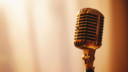Fototapeta na wymiar Retro microphone basking in warm light, evoking the golden era of music and the rich history of musical performance.