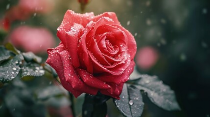 Red Rose With Water Droplets