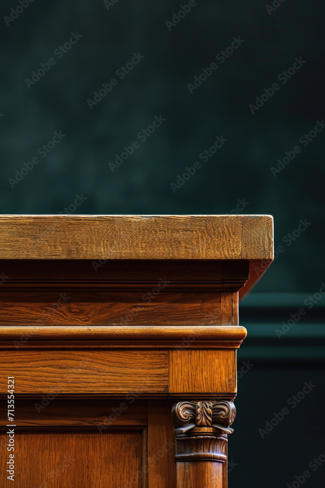 Poster A close-up view of a wooden table with a clock placed on top. This image can be used to represent time management, punctuality, or a sense of urgency in various projects or business-related themes