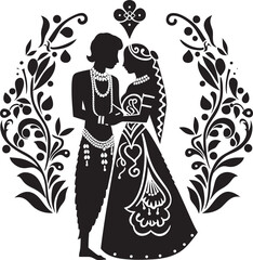 Elegance in Embrace Vector Bliss Symbol Melodic Matrimony Traditional Wedding Emblem