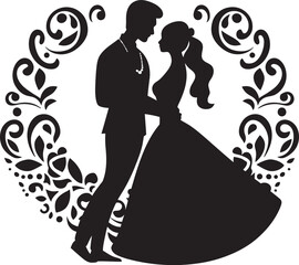 Melodic Matrimony Traditional Wedding Emblem Ethereal Eternity Bride and Groom Vector Icon