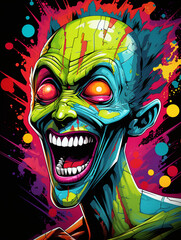 T-shirt design, Laughing Alien, the most beautiful in the universe, in the style of marvel, comic book created with Generative Ai
