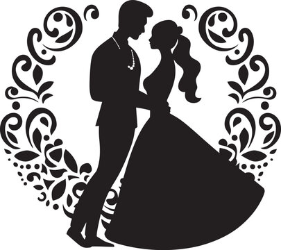 Melodic Matrimony Traditional Wedding Emblem Ethereal Eternity Bride and Groom Vector Icon