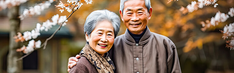 a cute Asian couple smiles while making a wish, set against the backdrop of nature.