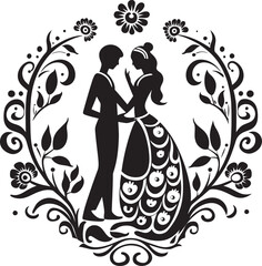 Fototapeta na wymiar Festive Fusion Bride and Groom Emblem Majestic Matrimony Traditional Wedding Symbol