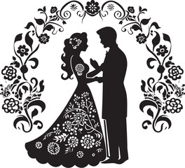 Radiant Reunion Traditional Wedding Emblem Loves Splendor Vector Logo of Celebratory Couple