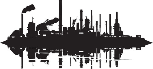 Obraz premium TechnoTopography Tapestry Vector Logo of Industrial Zone Urban Forge Manufacturing District Emblem Design