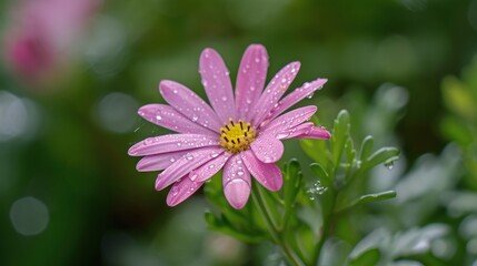 Obraz premium Pink Flower With Water Droplets