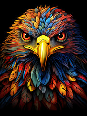 Fototapeta premium T-shirt design, eagle, native colors, vintage, 1980s, colorful charcoal sketch, detailed, rich colors, realistic style created with Generative Ai