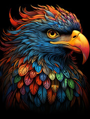 Obraz premium T-shirt design, eagle, native colors, vintage, 1980s, colorful charcoal sketch, detailed, rich colors, realistic style created with Generative Ai