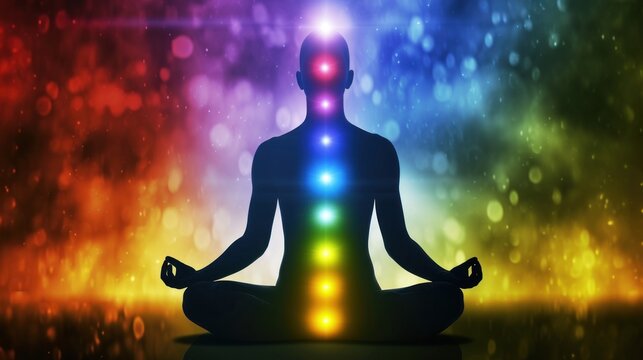 Person in Lotus Position With Chakras