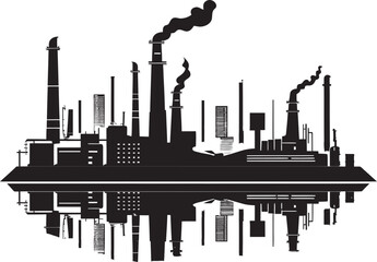 Urban Progress Pulse Vector Logo of Industrial Zone Factory Framework Fusion Industrial Landscape Icon