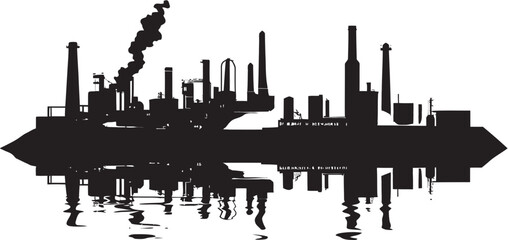 Obraz premium Steel Symmetry Industrial Area Icon TechnoTopography Tapestry Factory Vector Logo