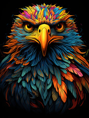 T-shirt design, eagle, native colors, vintage, 1980s, colorful charcoal sketch, detailed, rich colors, realistic style created with Generative Ai