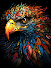 Fototapeta premium T-shirt design, eagle, native colors, vintage, 1980s, colorful charcoal sketch, detailed, rich colors, realistic style created with Generative Ai