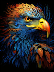 Obraz premium T-shirt design, eagle, native colors, vintage, 1980s, colorful charcoal sketch, detailed, rich colors, realistic style created with Generative Ai