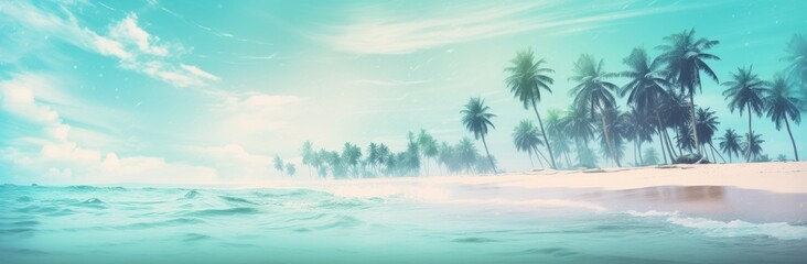palm trees on a beach near a blue body of water