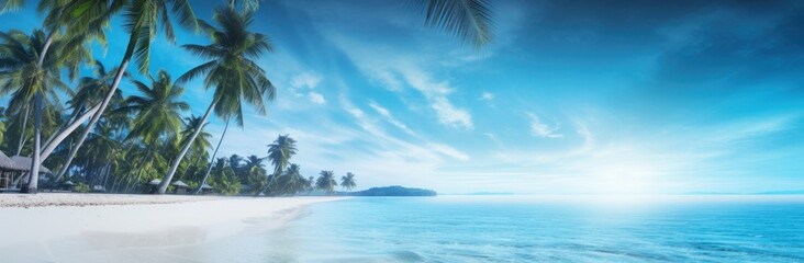 palm trees on a beach near a blue body of water