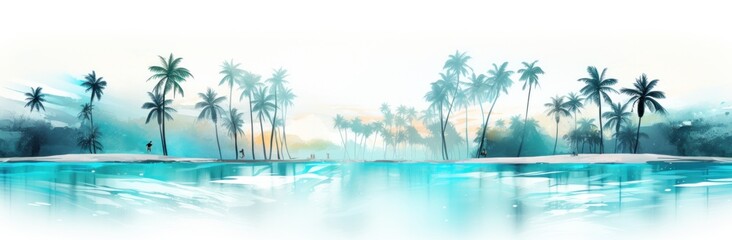 Fototapeta na wymiar palm trees on a beach near a blue body of water
