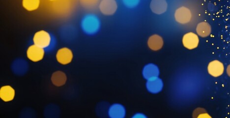 blue and yellow glow particle abstract bokeh background. - obrazy, fototapety, plakaty