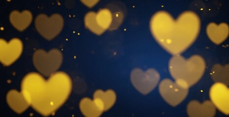 blue and yellow glow particle heart shapes abstract bokeh background - obrazy, fototapety, plakaty