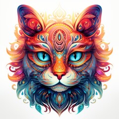 Abstract Colorful Cat Animal God Mandala Bright Artistic Fantasy Mystique Digital Generated Illustration