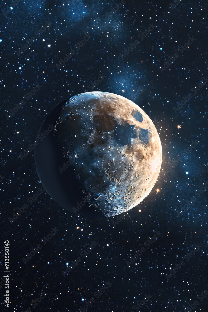 Poster A picture of the moon in the middle of the night sky. Can be used for various design projects