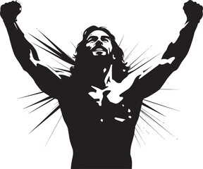 Resurrection Vigor Vector Emblem of Muscular Christ Divine Form Fitness Muscular Jesus Logo