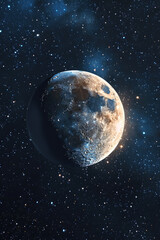 A picture of the moon in the middle of the night sky. Can be used for various design projects