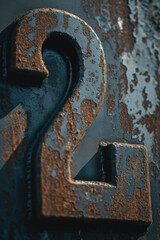 A close up view of the number two on a rusted metal surface. This image can be used to represent the concept of decay, vintage, or industrial themes