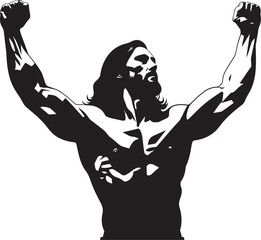 Redeemers Resilience Vector Logo of Muscular Christ Celestial Brawn Muscular Jesus Emblem