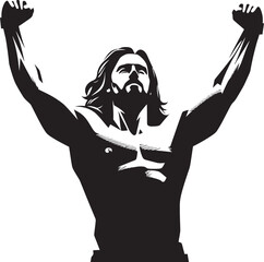 Redeemers Radiance Muscular Jesus Emblem Celestial Strength Jesus in Muscular Glory Vector Logo