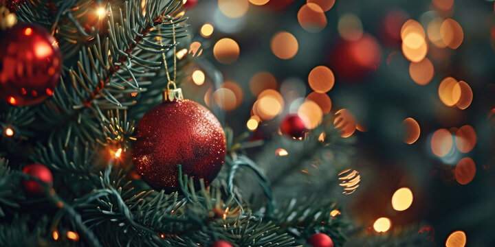 A close up view of a Christmas ornament hanging on a tree. This image can be used to showcase holiday decorations or as a festive background for Christmas-themed designs