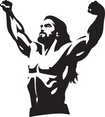 Fototapeta premium Holy Glory Vector Design of Muscular Jesus Divine Physique Muscular Jesus Emblem