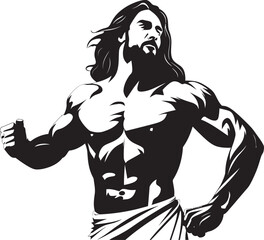 Divine Physique Muscular Jesus Emblem Redeemers Strength Vector Icon of Powerful Christ