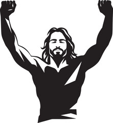 Celestial Brawn Jesus in Muscular Glory Emblem Holy Strength Vector Icon of Divine Resilience