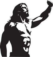 Heavenly Physique Vector Logo of Redeemers Sculpt Resurrection Vigor Muscular Jesus Emblem Design - obrazy, fototapety, plakaty