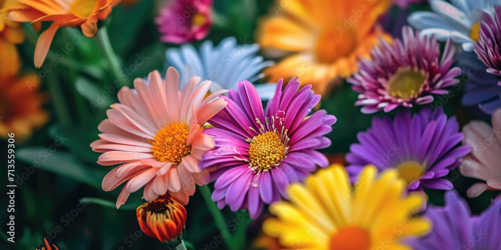 Aufkleber A vibrant close up view of a bunch of colorful flowers. Perfect for adding a pop of color to any project
