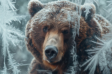 A detailed shot of a bear in a snowy environment. Perfect for nature enthusiasts and wildlife photographers
