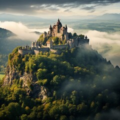 World most beautiful hill castles image Generative AI - obrazy, fototapety, plakaty