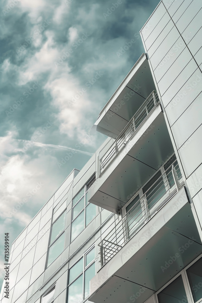 Aufkleber a picture of a tall building with multiple balconies. suitable for architectural design projects or 