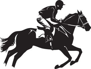 Galloping Glory Graphic Jockey Riding Horse Logo Design Speedy Steeds Showcase Vector Icon of Racing Jockey