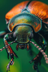 A close-up view of a beetle on a plant. This image can be used to showcase the intricate details of nature.