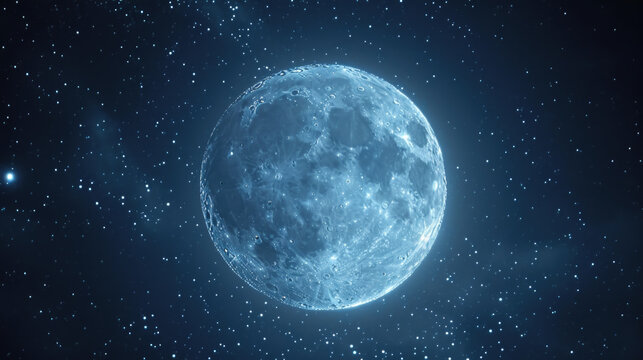 A captivating image of a blue moon shining brightly in the middle of the night sky. Perfect for various creative projects and designs